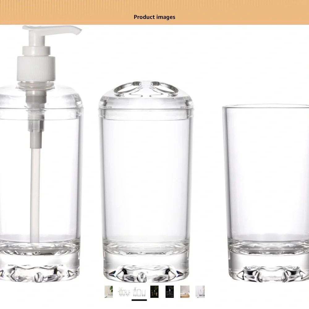 3 Piece Bathroom Accessories - Clear Acrylic Bathroom Set